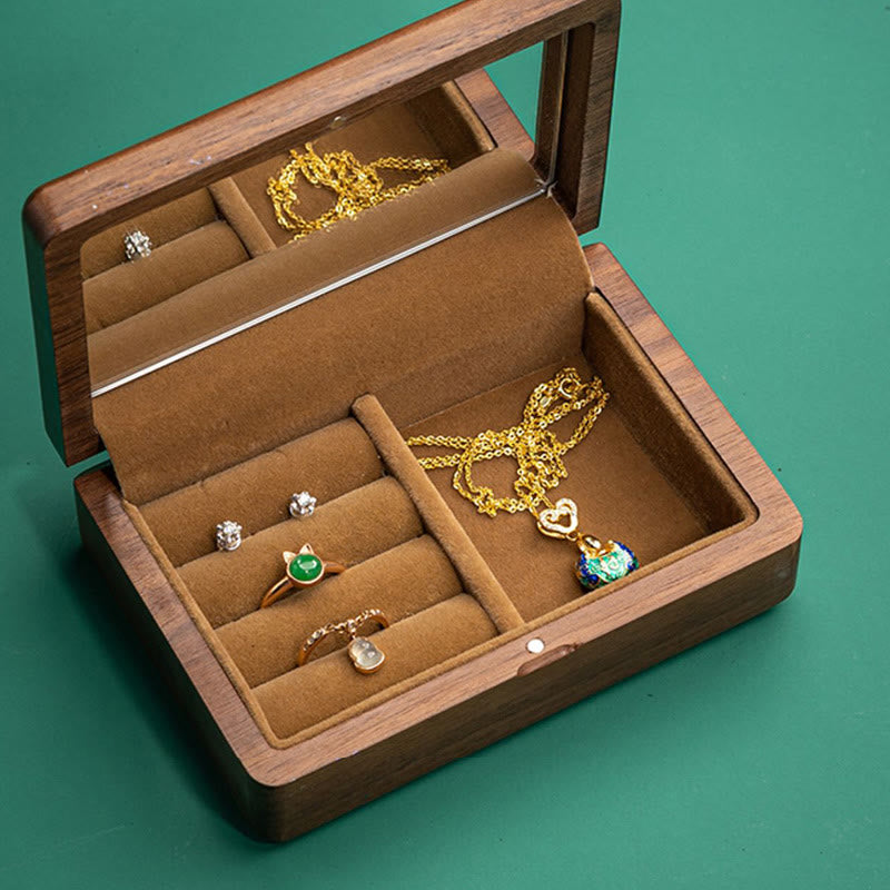 Coffret à bijoux en noyer noir avec miroir | Décor Zen