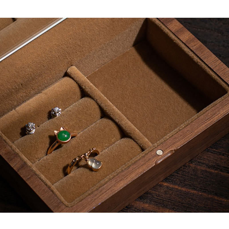 Coffret à bijoux en noyer noir avec miroir | Décor Zen