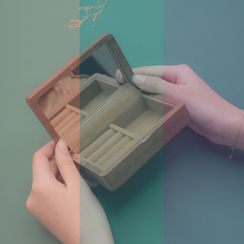Coffret à bijoux en noyer noir avec miroir | Décor Zen
