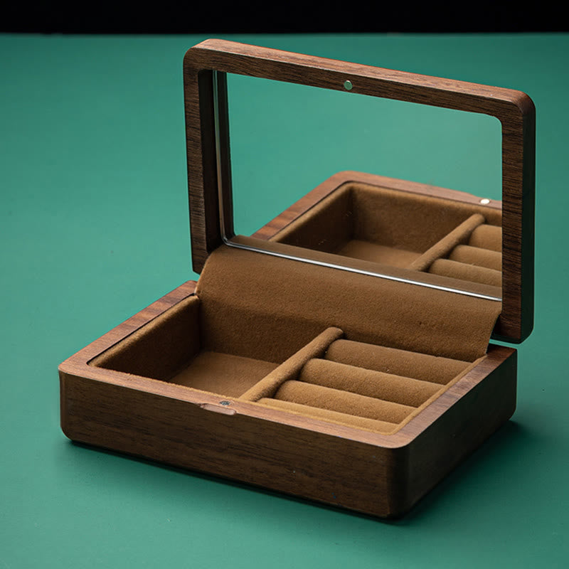Coffret à bijoux en noyer noir avec miroir | Décor Zen