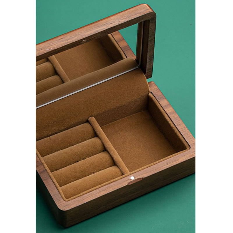 Coffret à bijoux en noyer noir avec miroir | Décor Zen