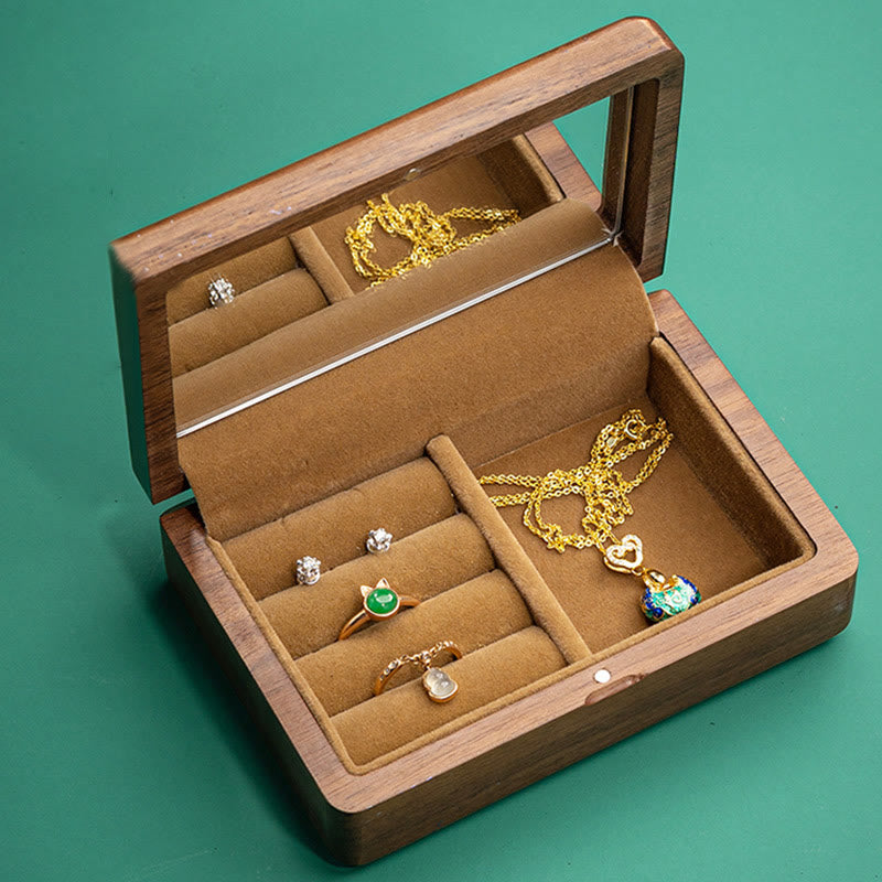 Coffret à bijoux en noyer noir avec miroir | Décor Zen