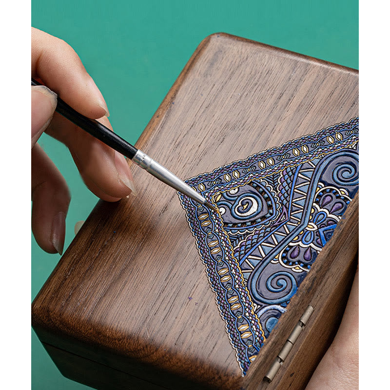 Coffret à bijoux en noyer noir avec miroir | Décor Zen