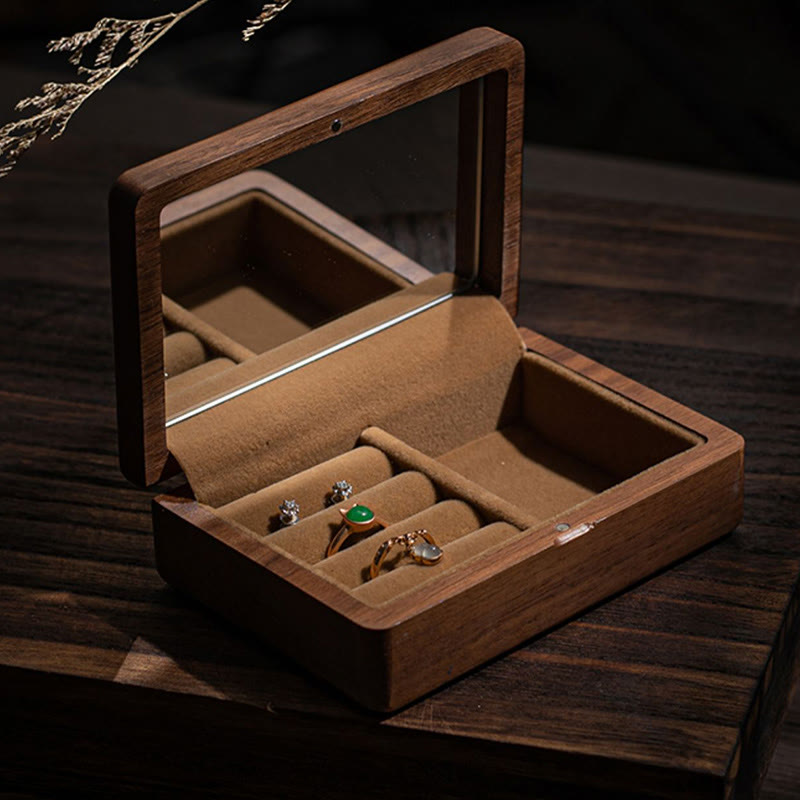 Coffret à bijoux en noyer noir avec miroir | Décor Zen