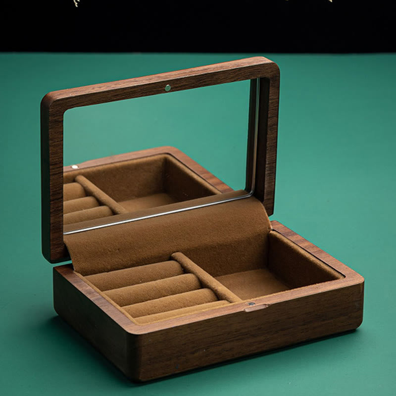 Coffret à bijoux en noyer noir avec miroir | Décor Zen