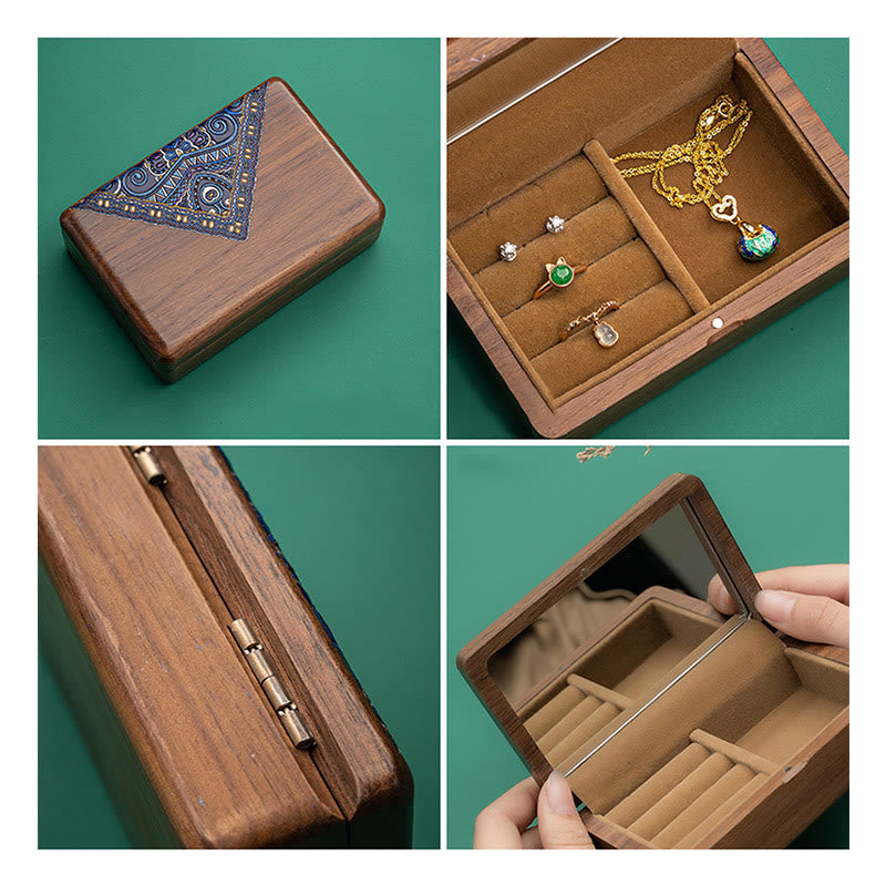 Coffret à bijoux en noyer noir avec miroir | Décor Zen
