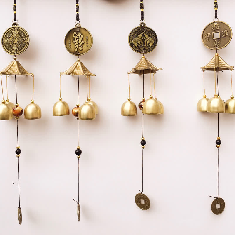 Cloche carillon en cuivre Bagua avec éléphant béni pour l'équilibre de la maison