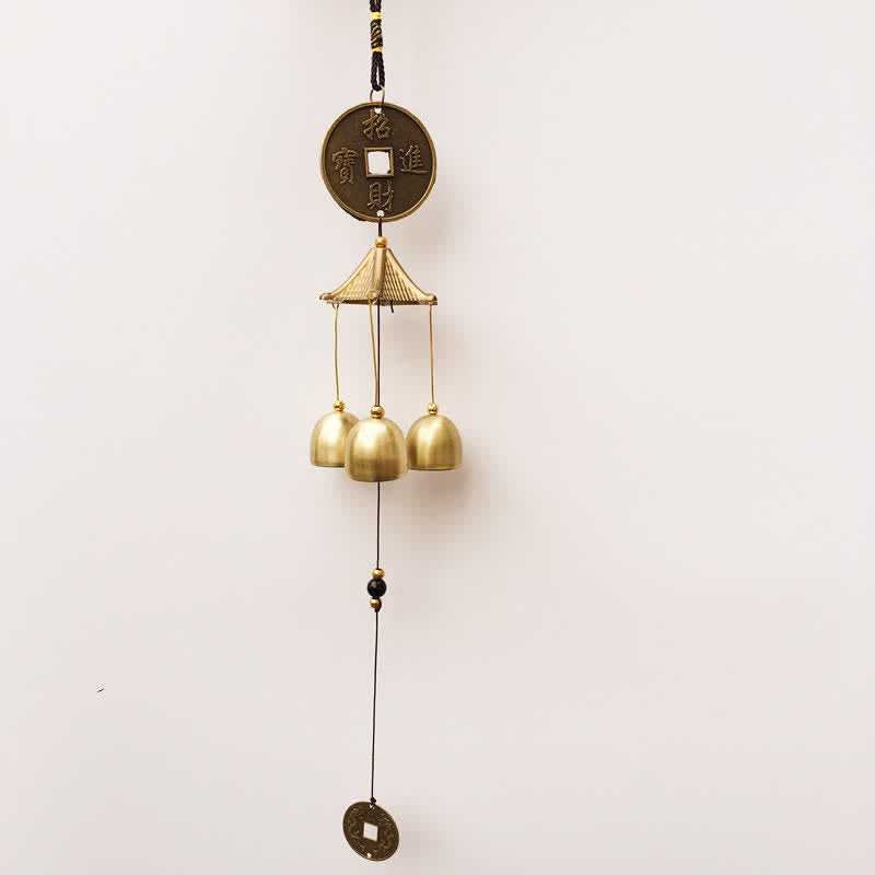 Cloche carillon en cuivre Bagua avec éléphant béni pour l'équilibre de la maison