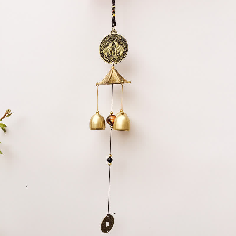 Cloche carillon en cuivre Bagua avec éléphant béni pour l'équilibre de la maison