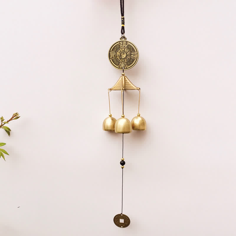 Cloche carillon en cuivre Bagua avec éléphant béni pour l'équilibre de la maison