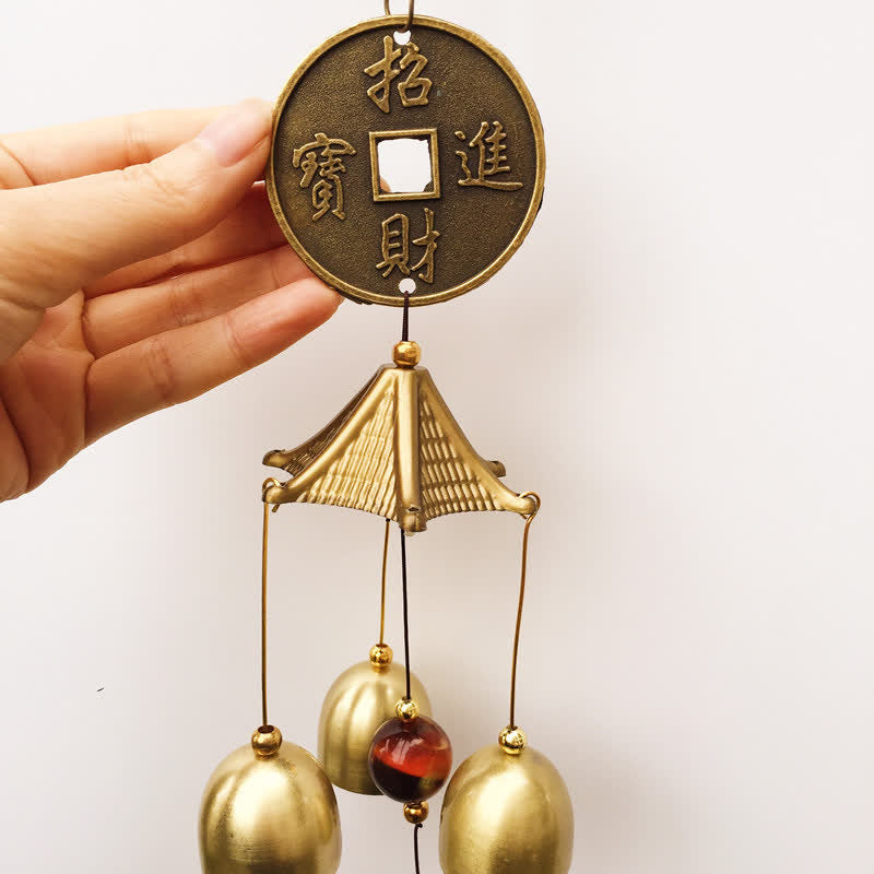 Cloche carillon en cuivre Bagua avec éléphant béni pour l'équilibre de la maison