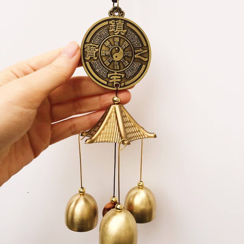 Cloche carillon en cuivre Bagua avec éléphant béni pour l'équilibre de la maison