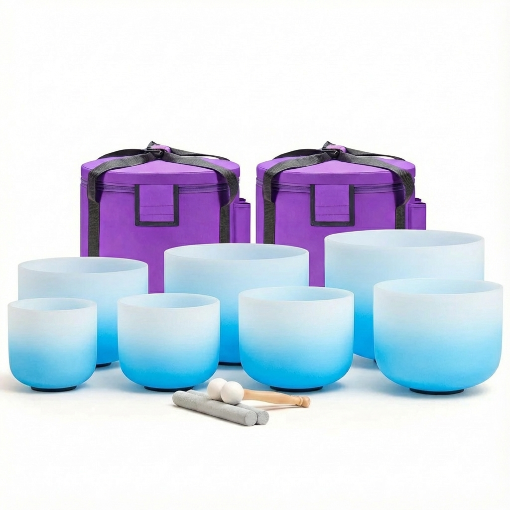 Ensemble de bols chantants en cristal à gradient de chakra