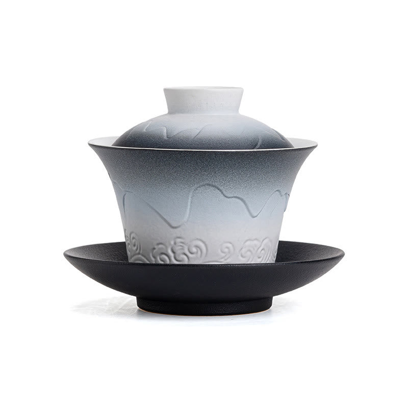 Tasse à thé Gaiwan en céramique dégradé bleu-noir | Capacité : 120 ml