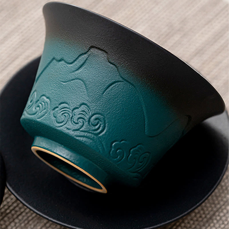 Tasse à thé Gaiwan en céramique dégradé bleu-noir | Capacité : 120 ml