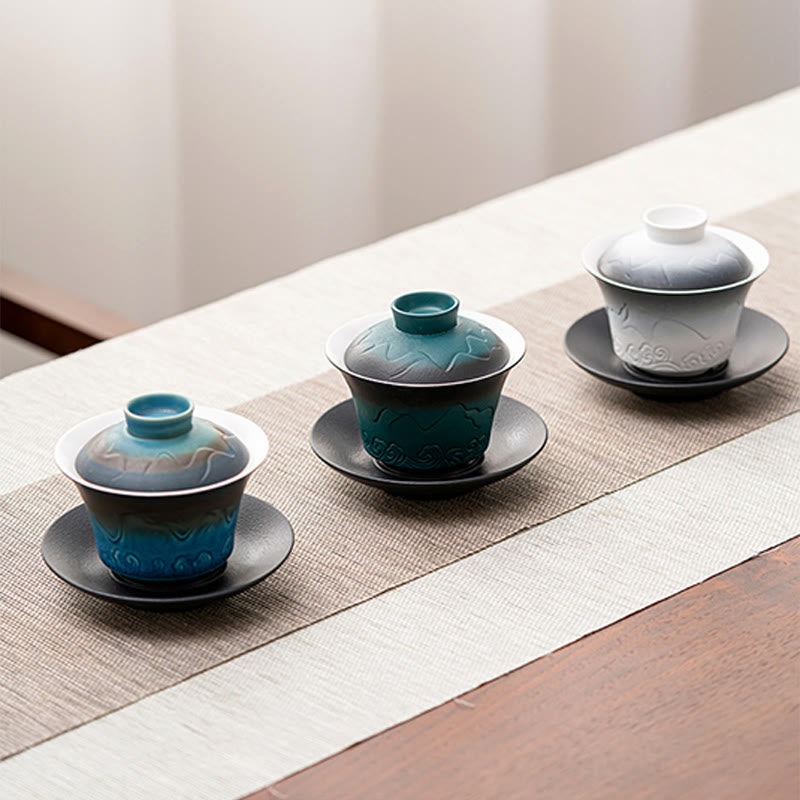 Tasse à thé Gaiwan en céramique dégradé bleu-noir | Capacité : 120 ml