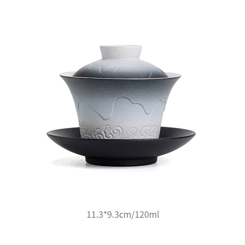 Tasse à thé Gaiwan en céramique dégradé bleu-noir | Capacité : 120 ml