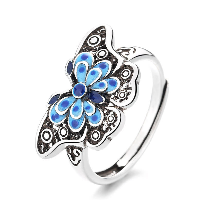 Bague spirituelle en cuivre papillon bleu pour l'amour et la transformation
