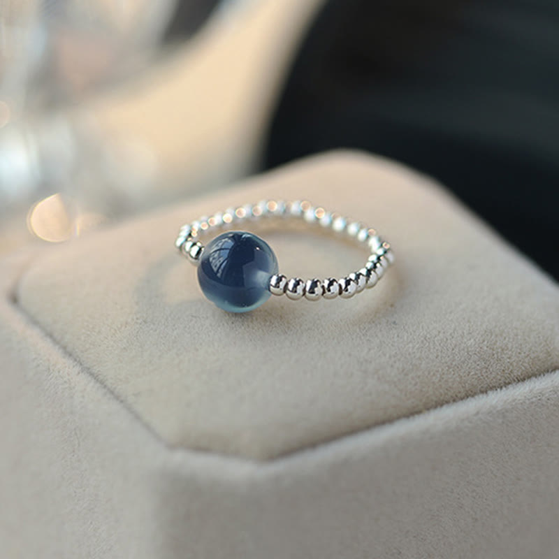Bague en agate bleue bonbon de 8 mm - Argent sterling