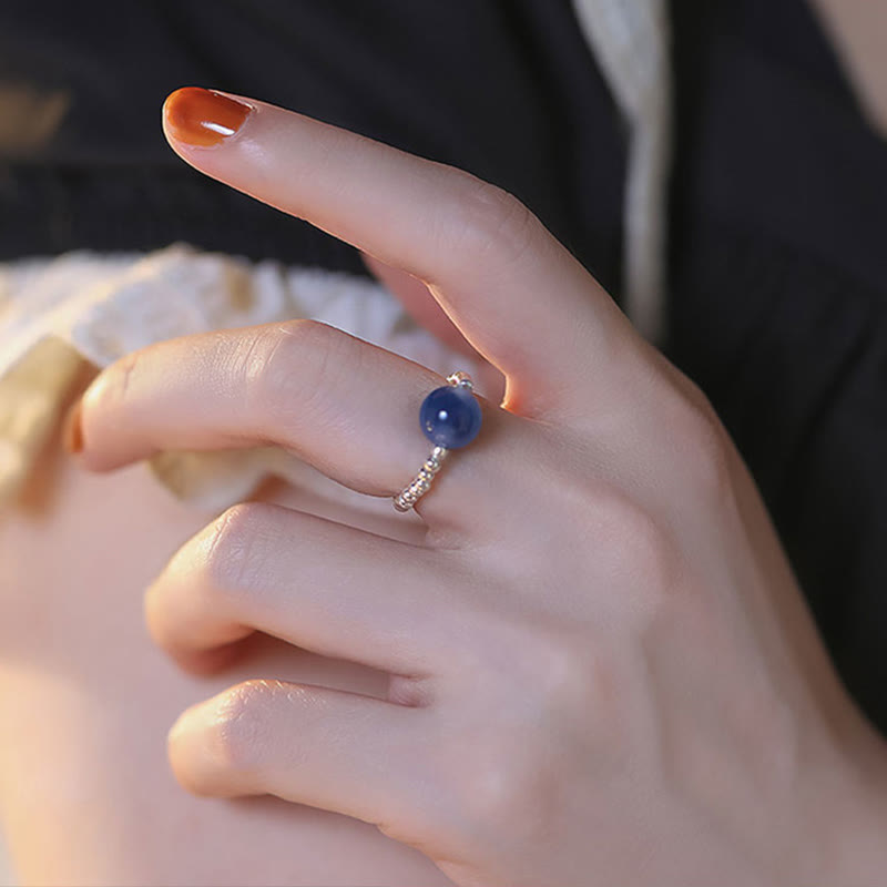 Bague en agate bleue bonbon de 8 mm - Argent sterling