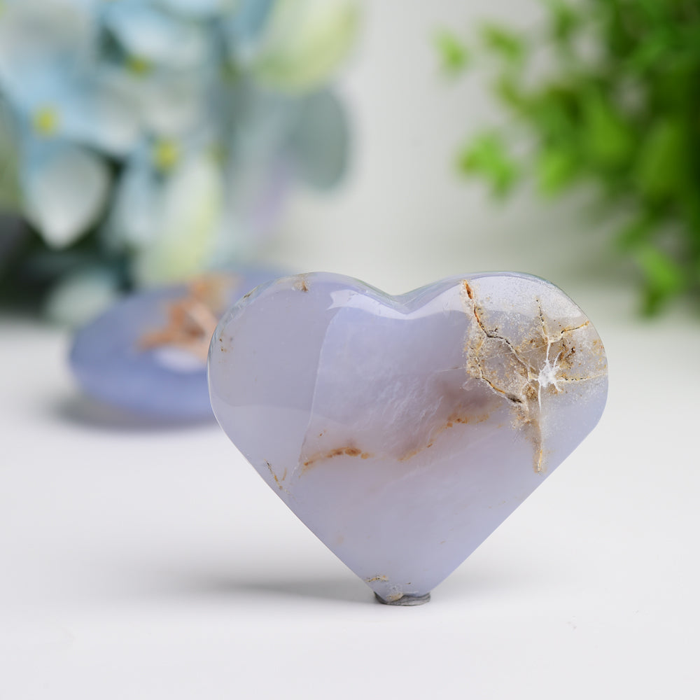 Blue Chalcedony 2-2.5 Inch Heart & Palm Stone Healing Crystal