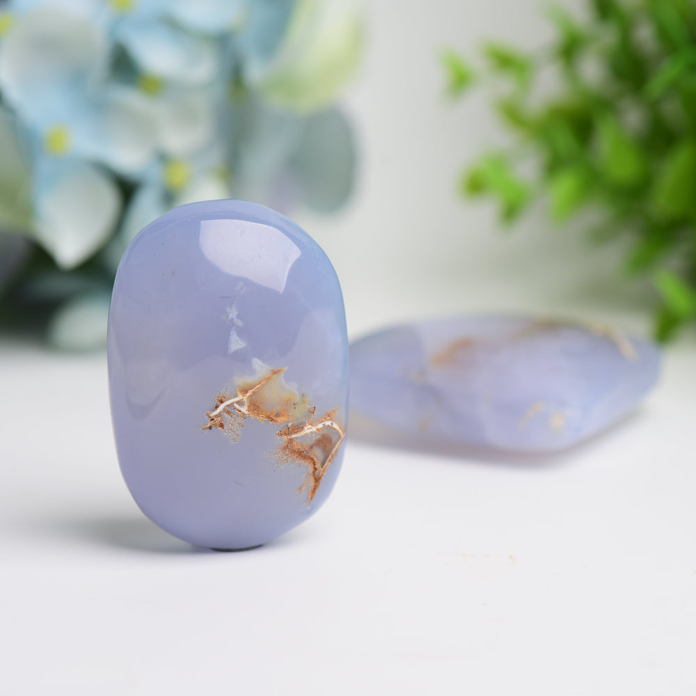 Blue Chalcedony 2-2.5 Inch Heart & Palm Stone Healing Crystal