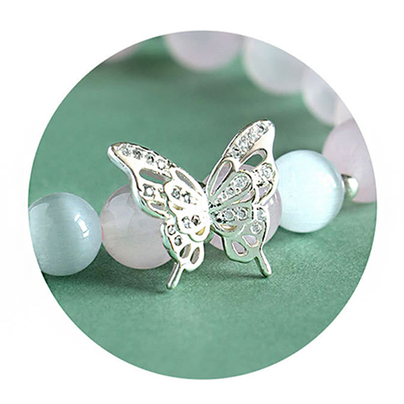 Bracelet spirituel énergétique en calcédoine bleue et papillon