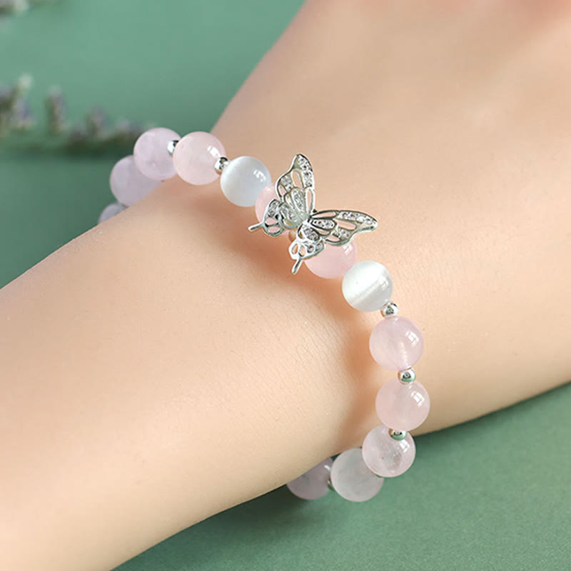 Bracelet spirituel énergétique en calcédoine bleue et papillon