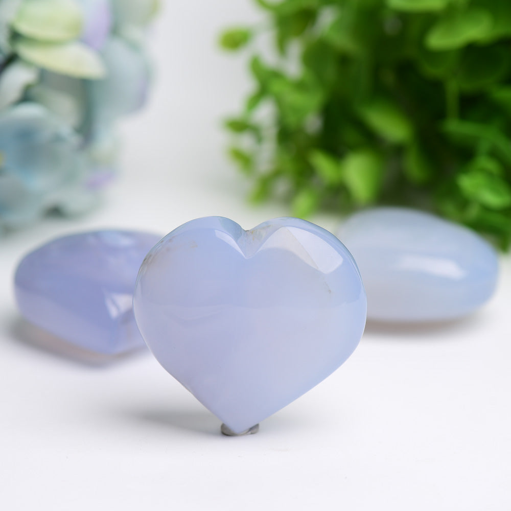 Blue Chalcedony Crystal Heart Carving 1.5-2.5 inch Healing Stone