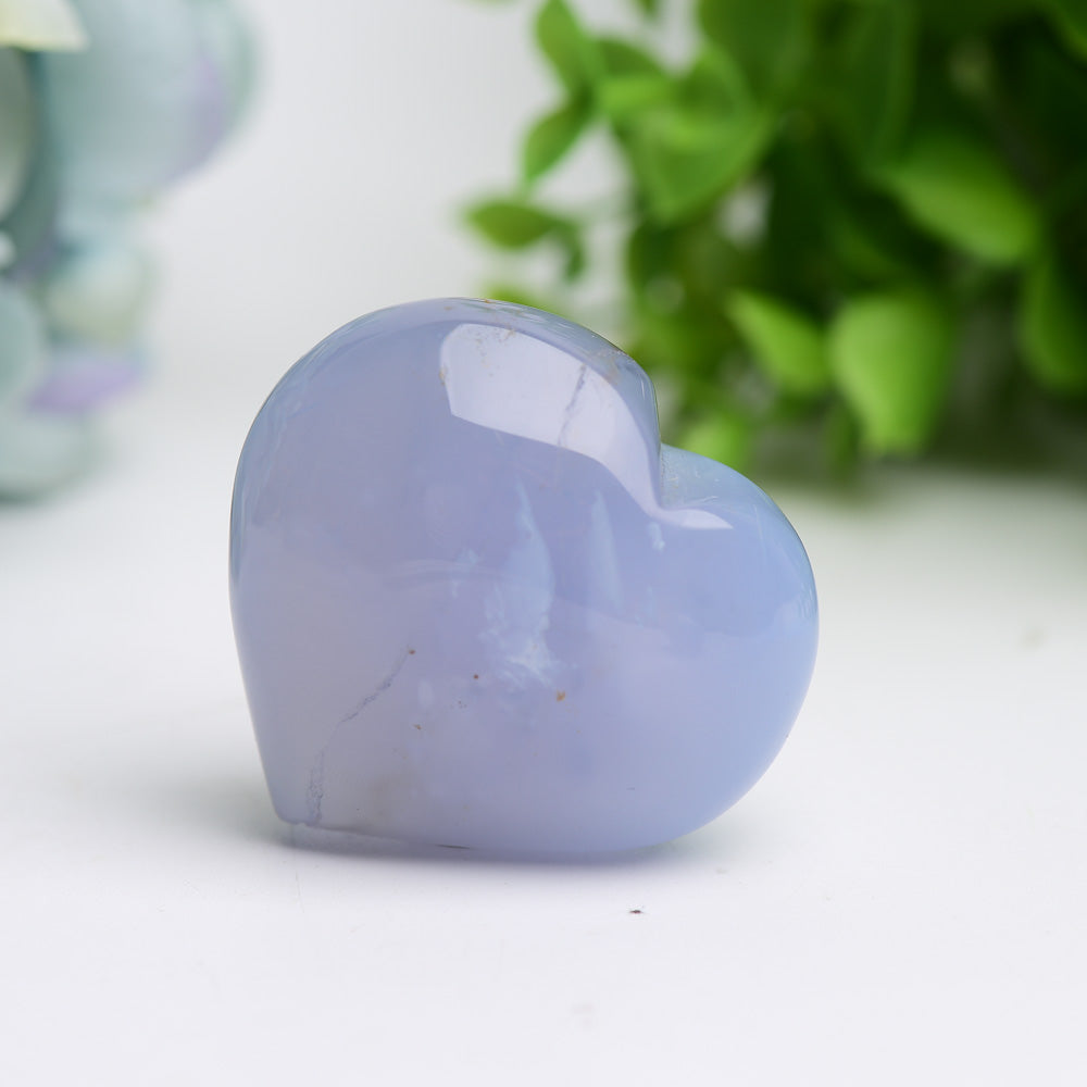 Blue Chalcedony Crystal Heart Carving 1.5-2.5 inch Healing Stone