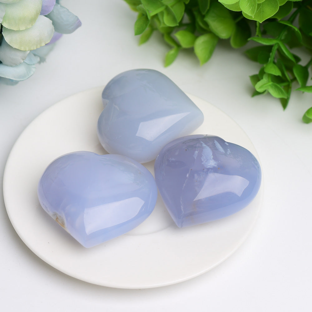 Blue Chalcedony Crystal Heart Carving 1.5-2.5 inch Healing Stone