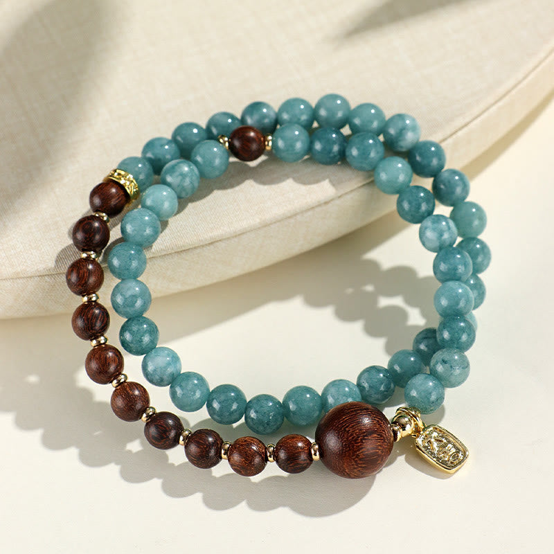 Bracelet Équilibre Émotionnel Calcédoine Bleue Bois de Santal 6 mm