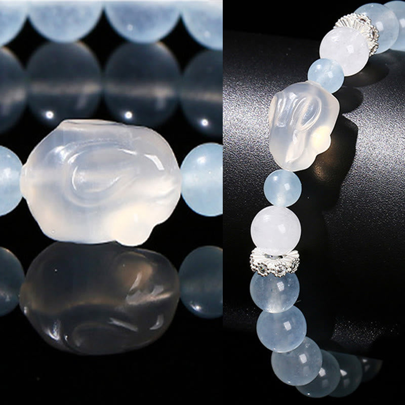 Bracelet de guérison émotionnelle en calcédoine bleue et agate blanche