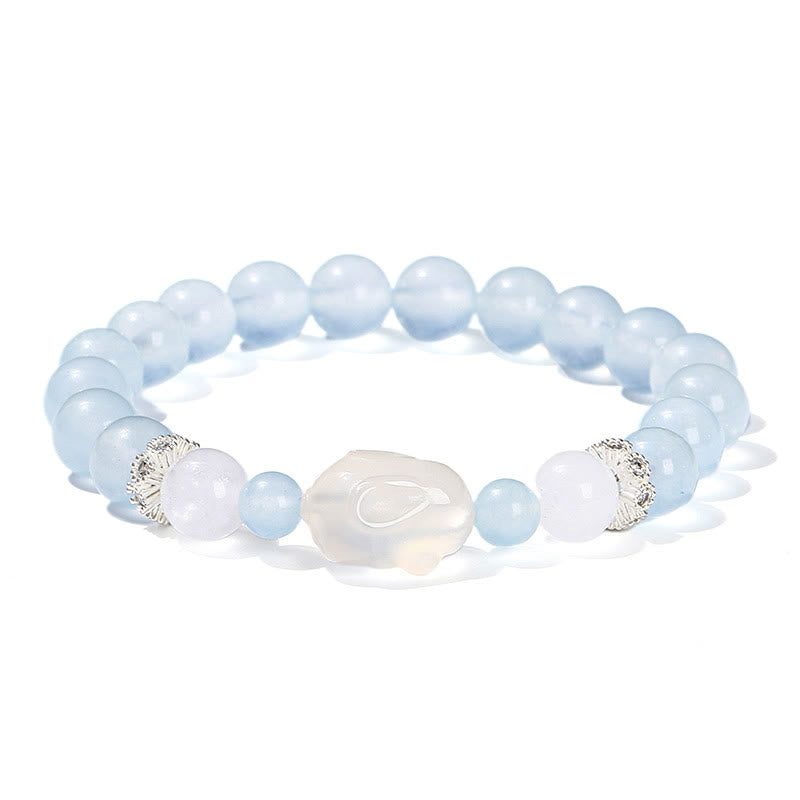 Bracelet de guérison émotionnelle en calcédoine bleue et agate blanche