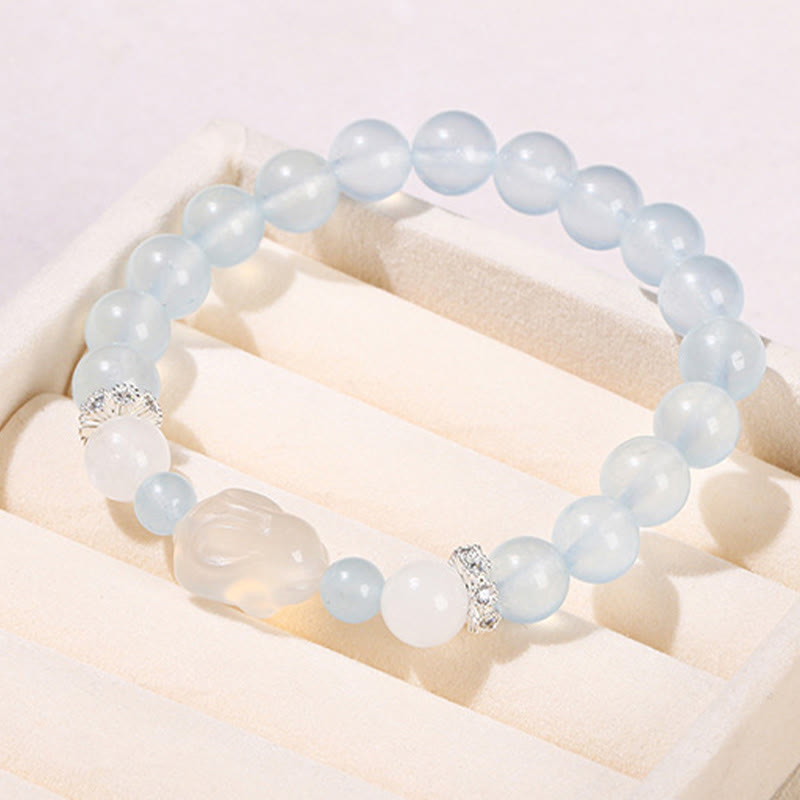 Bracelet de guérison émotionnelle en calcédoine bleue et agate blanche