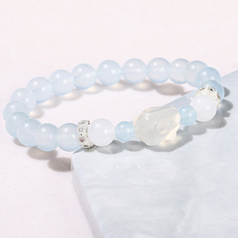 Bracelet de guérison émotionnelle en calcédoine bleue et agate blanche