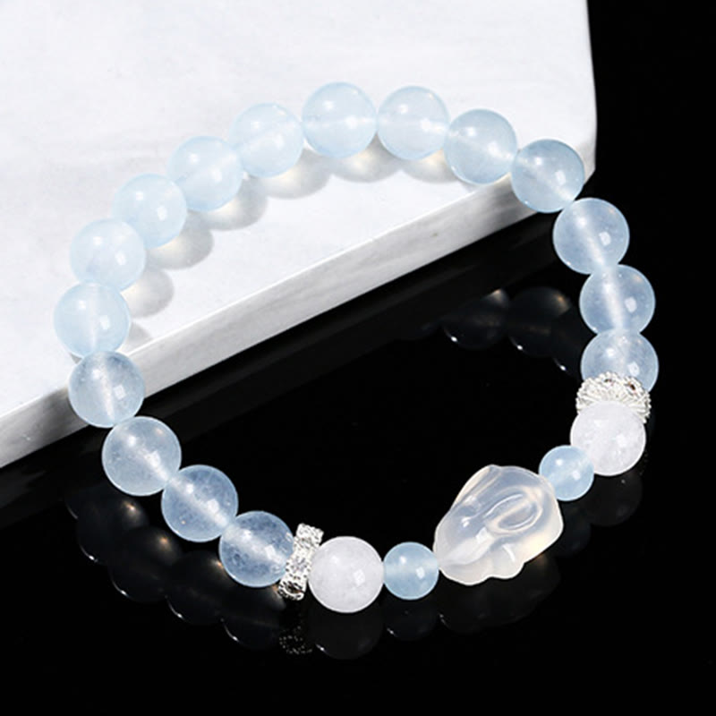 Bracelet de guérison émotionnelle en calcédoine bleue et agate blanche