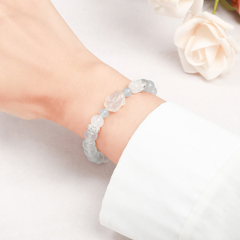 Bracelet de guérison émotionnelle en calcédoine bleue et agate blanche