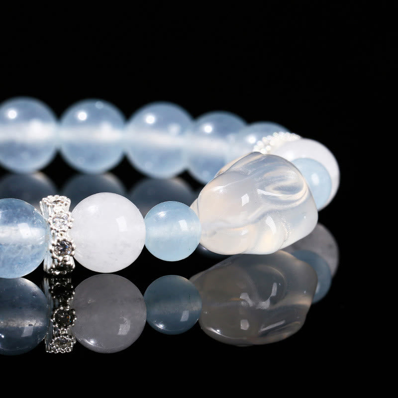 Bracelet de guérison émotionnelle en calcédoine bleue et agate blanche