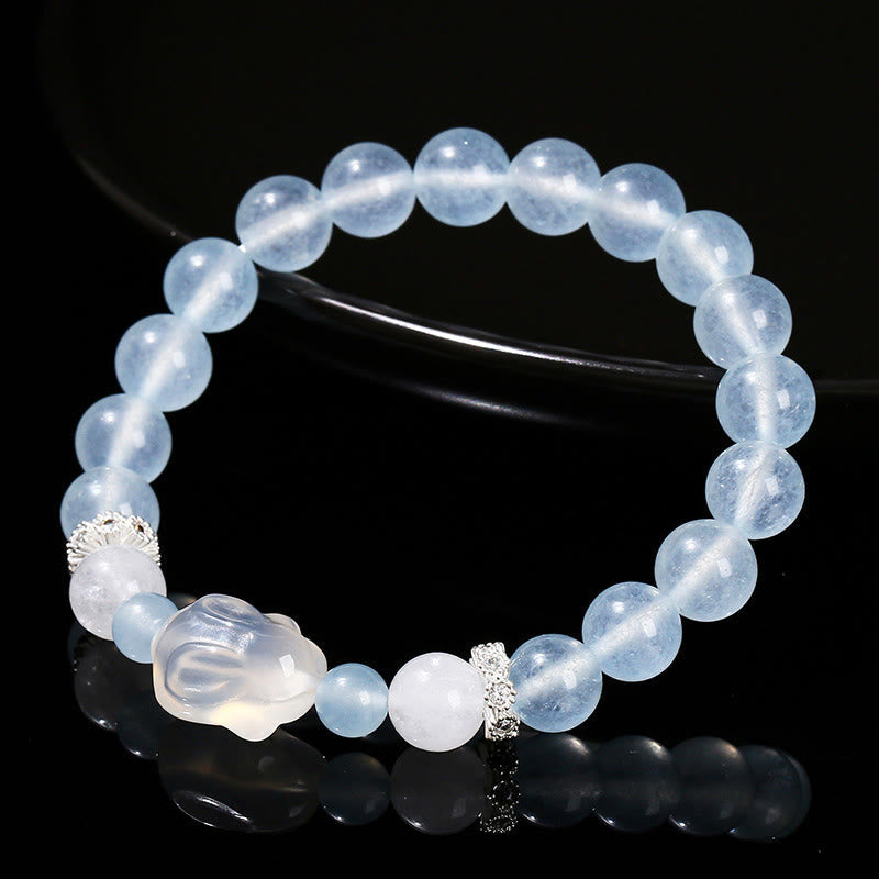 Bracelet de guérison émotionnelle en calcédoine bleue et agate blanche