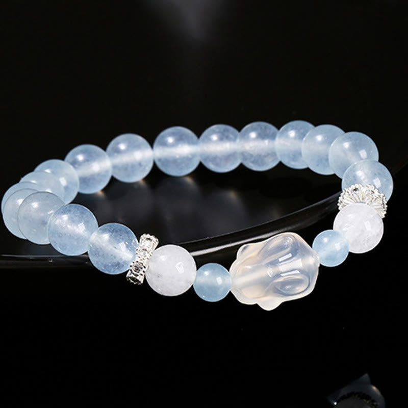 Bracelet de guérison émotionnelle en calcédoine bleue et agate blanche