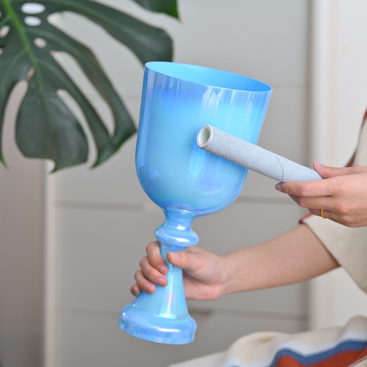 Light blue plastic goblet with straw holder for Blue Crystal Singing Chalice