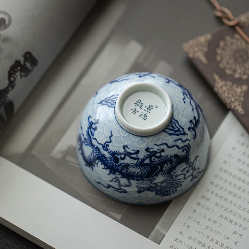 Tasse à thé en céramique Dragon Bleu 80 ml | Tasse à thé chinoise