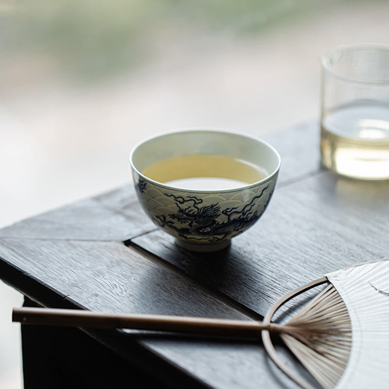 Tasse à thé en céramique Dragon Bleu 80 ml | Tasse à thé chinoise