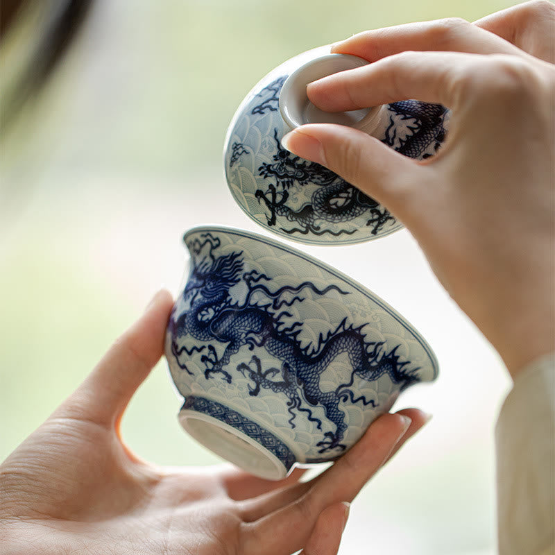 Tasse à thé en céramique Dragon Bleu 80 ml | Tasse à thé chinoise