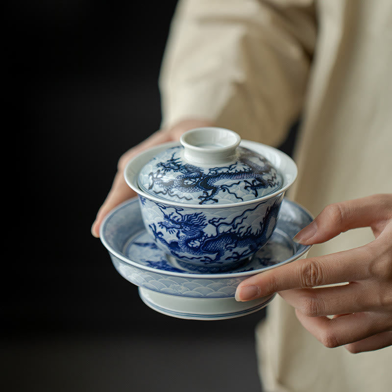 Tasse à thé en céramique Dragon Bleu 80 ml | Tasse à thé chinoise