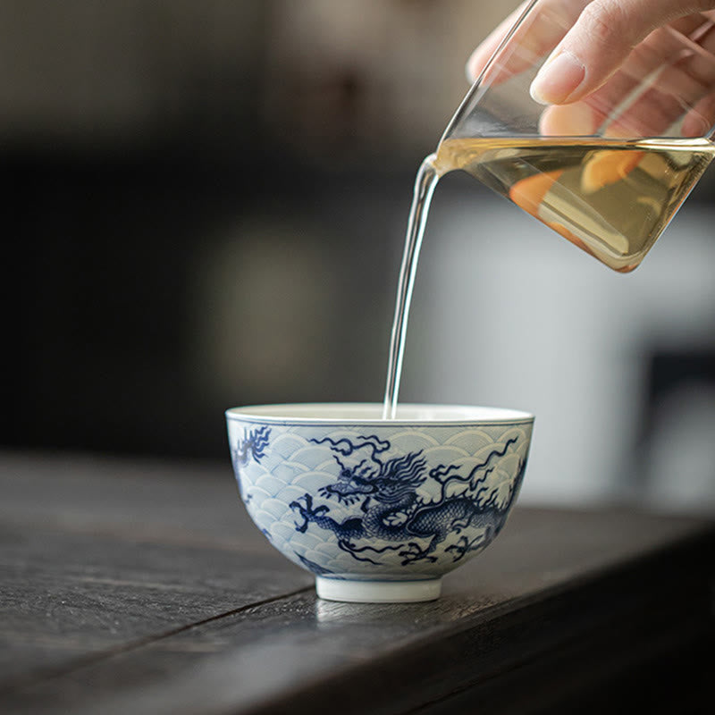 Tasse à thé en céramique Dragon Bleu 80 ml | Tasse à thé chinoise