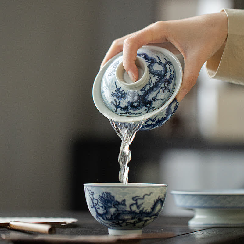 Tasse à thé en céramique Dragon Bleu 80 ml | Tasse à thé chinoise