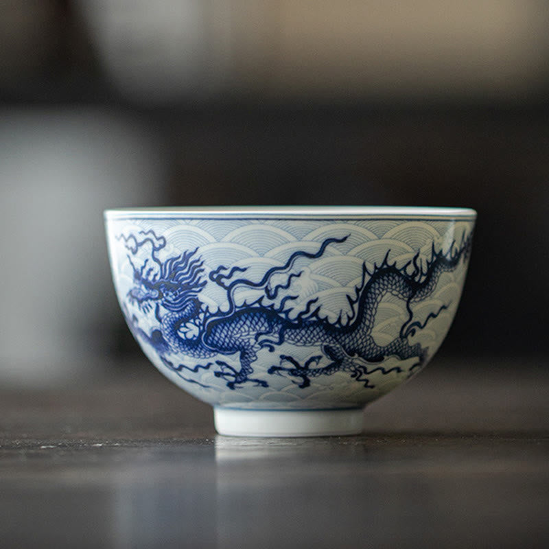 Tasse à thé en céramique Dragon Bleu 80 ml | Tasse à thé chinoise