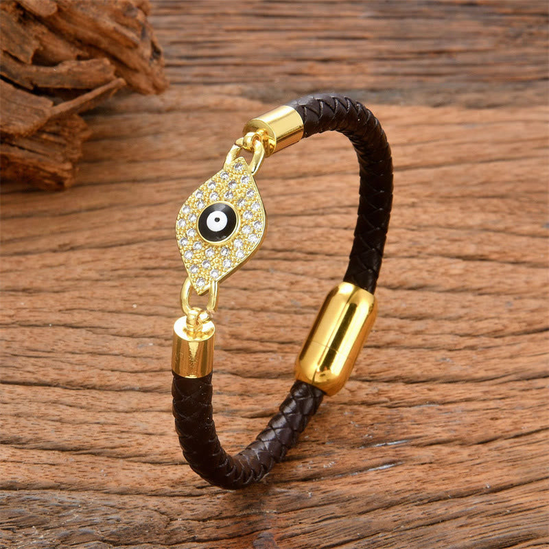Bracelet de protection en cuir bleu contre le mauvais œil 16-18 cm unisexe